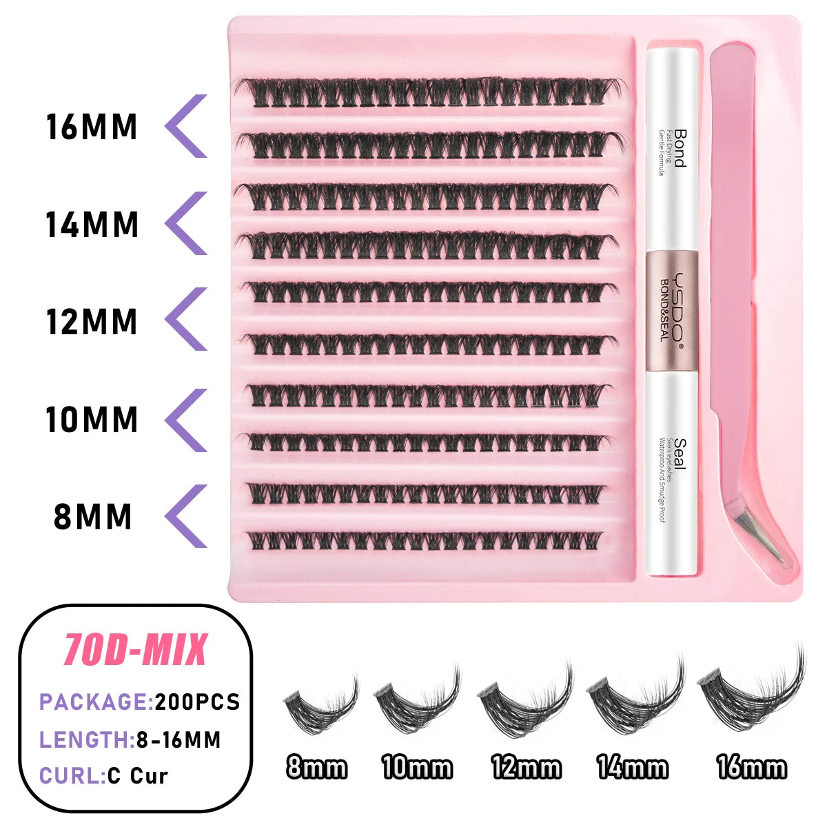 DIY Lash Clusters Extension Kit – Individual Eyelash Set (5–16mm) with Bond, Seal & Applicator Tool