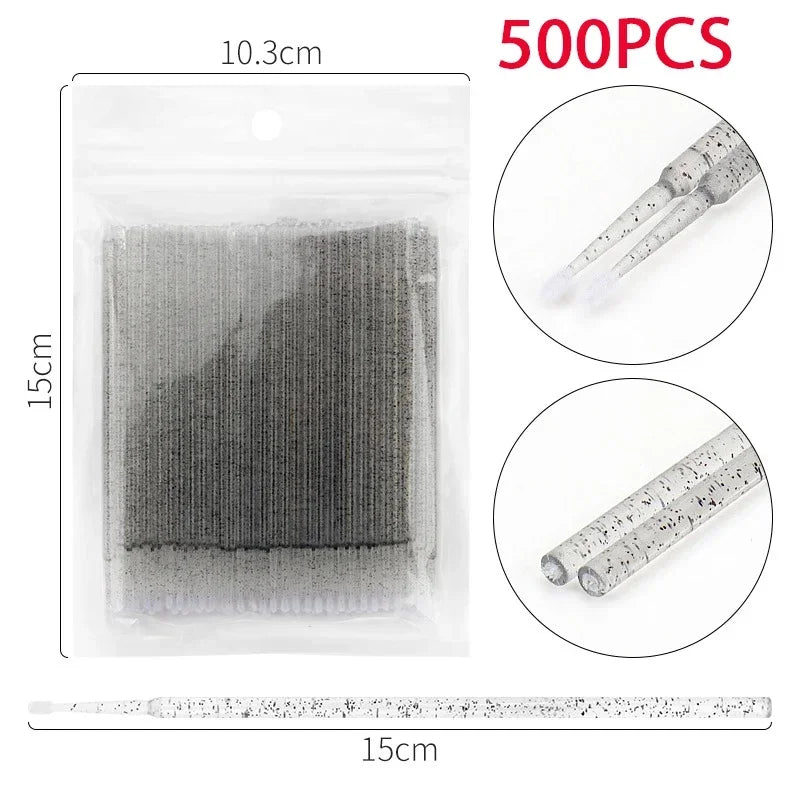 500/1000PCS Eyelash Cleaning Brushes – Colorful Crystal Handle Micro Brushes for Lash Extension Care, Makeup Removal, and Beauty Tools