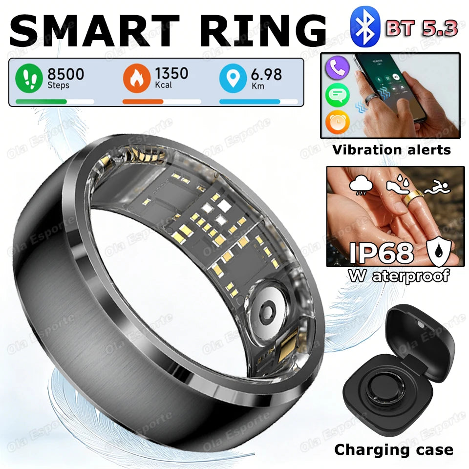 Smart Ring Fitness Tracker Call Alerts Sleep Monitor IP68 Waterproof Ring
