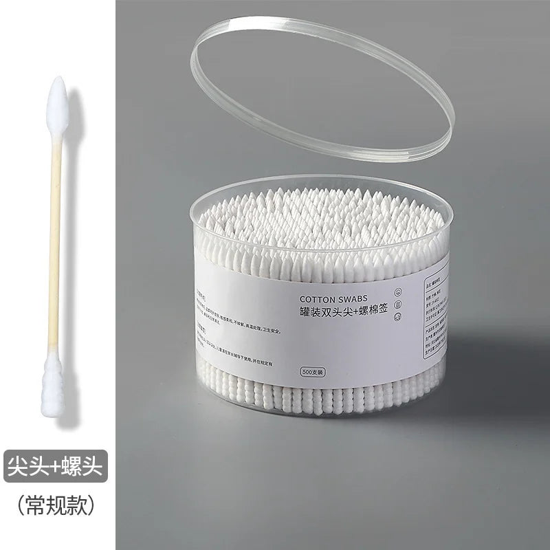500pcs Double-Head Wooden Cotton Swabs – Makeup & Ear Cleaning Cotton Buds for Nose, Ears, Lipstick Application, and Beauty Tools
