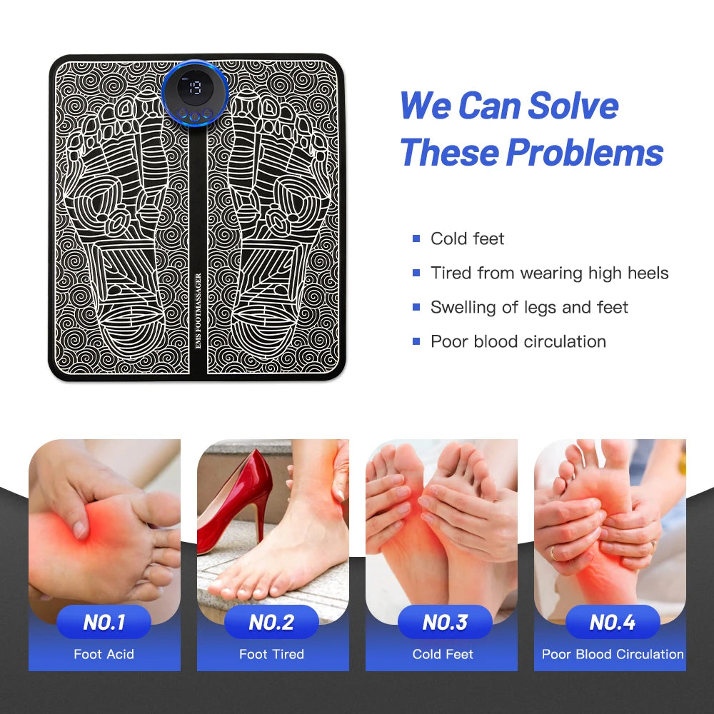 Electric EMS Foot Massager Pad – Muscle Stimulator Massage Mat, USB Rechargeable, for Foot Relaxation & Circulation Improvement