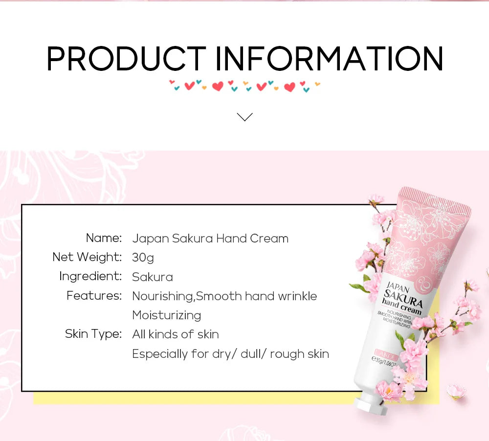 LAIKOU Sakura Hand Cream – Whitening, Anti-Wrinkle, Moisturizing, Anti-Crack, 30g Korean Skincare