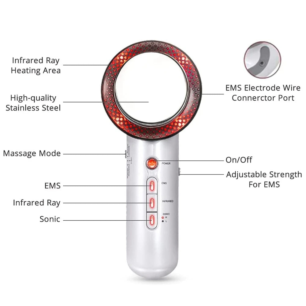 3-in-1 Ultrasonic Body Massager & Skin Firming Device – Microcurrent & Infrared