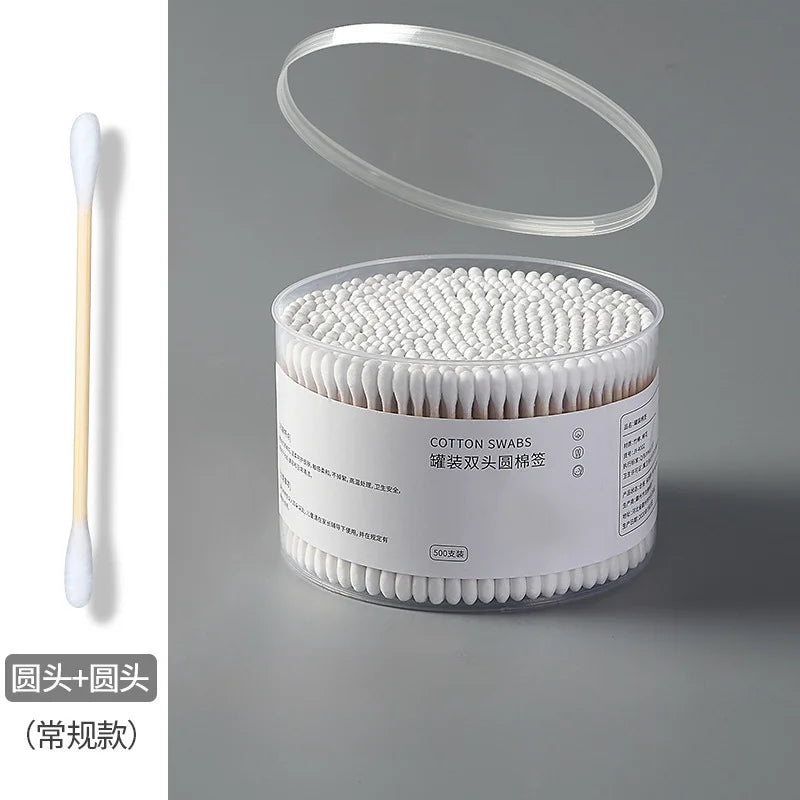 500pcs Double-Head Wooden Cotton Swabs – Makeup & Ear Cleaning Cotton Buds for Nose, Ears, Lipstick Application, and Beauty Tools
