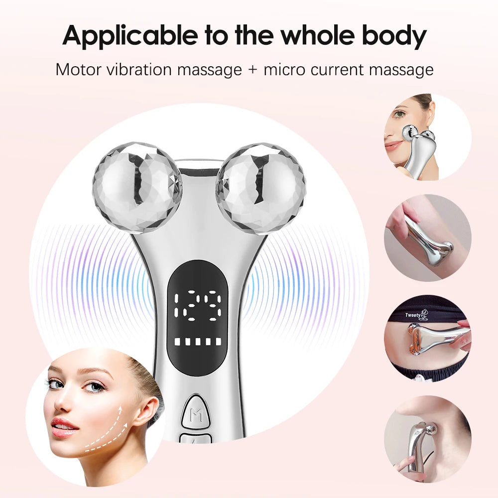 Rechargeable Facial & Body Massager with LED Display – Microcurrent Vibration Tool for Relaxation and Skincare