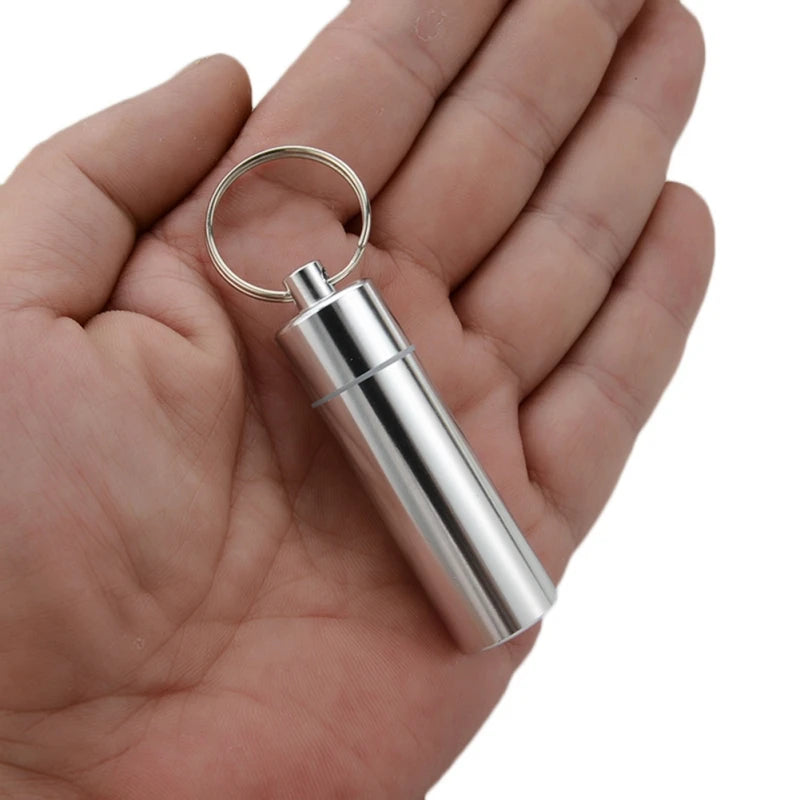 Waterproof Aluminum Pill Box – Portable Medicine Case with Keychain for Travel, Outdoor, and Emergency Use