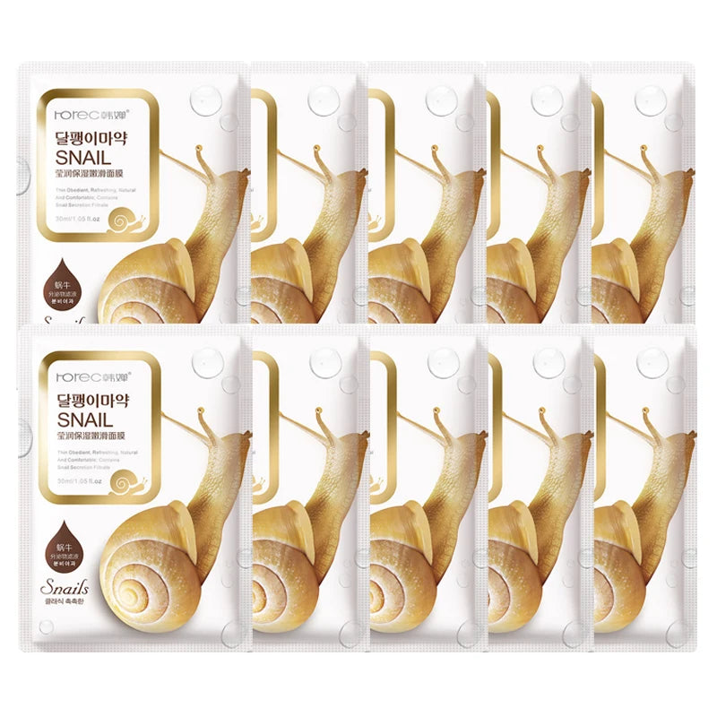 10pcs Snail Moisturizing Face Masks – Oil Control, Hydrating & Skin Replenishing Korean Skincare