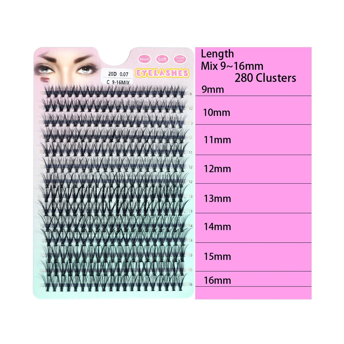280 PCS DIY Lash Clusters – Individual Eyelash Extensions 10D/20D/30D/40D D Curl 9–16mm