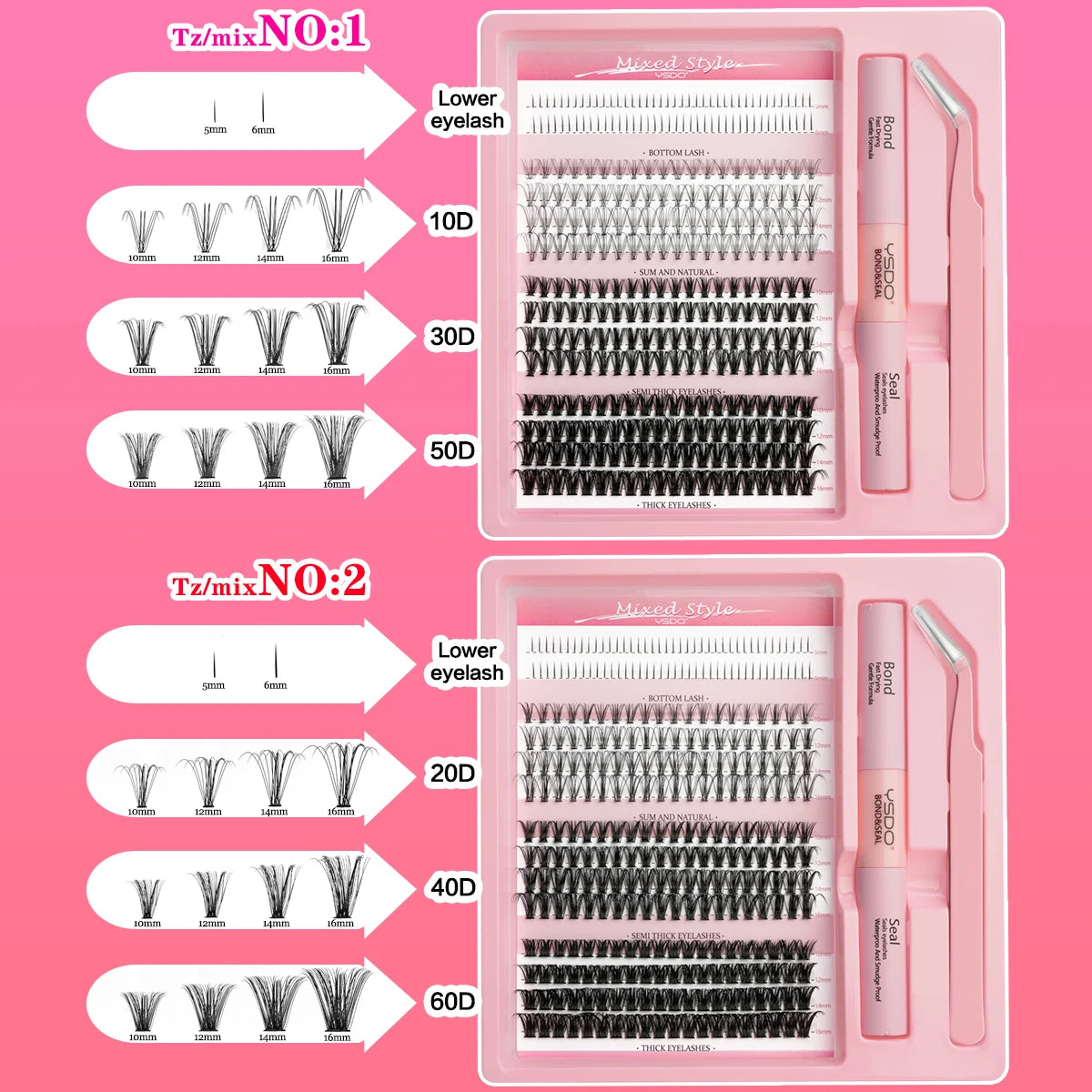 DIY Lash Clusters Extension Kit – Individual Eyelash Set (5–16mm) with Bond, Seal & Applicator Tool