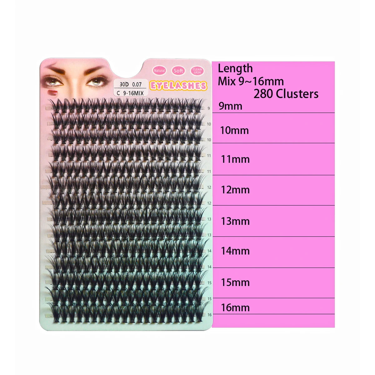 280 PCS DIY Lash Clusters – Individual Eyelash Extensions 10D/20D/30D/40D D Curl 9–16mm