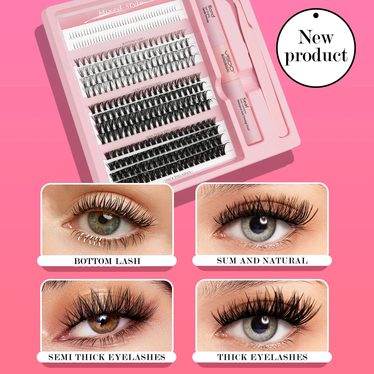 DIY Lash Clusters Extension Kit – Individual Eyelash Set (5–16mm) with Bond, Seal & Applicator Tool