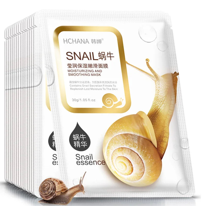 10pcs Snail Moisturizing Face Masks – Oil Control, Hydrating & Skin Replenishing Korean Skincare