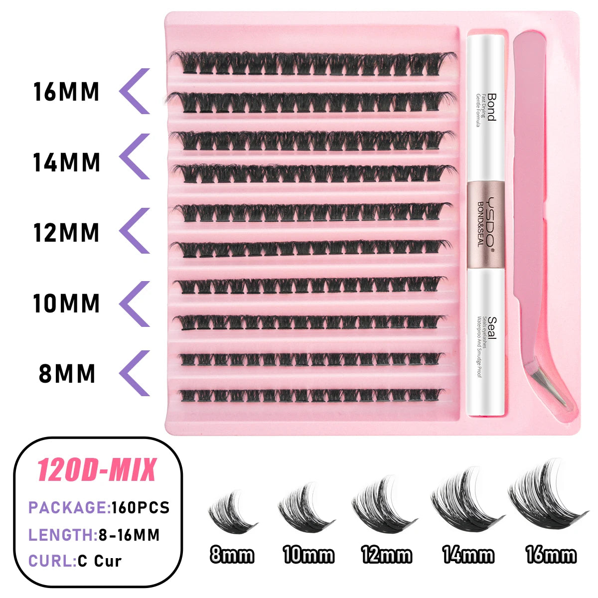 DIY Lash Clusters Extension Kit – Individual Eyelash Set (5–16mm) with Bond, Seal & Applicator Tool