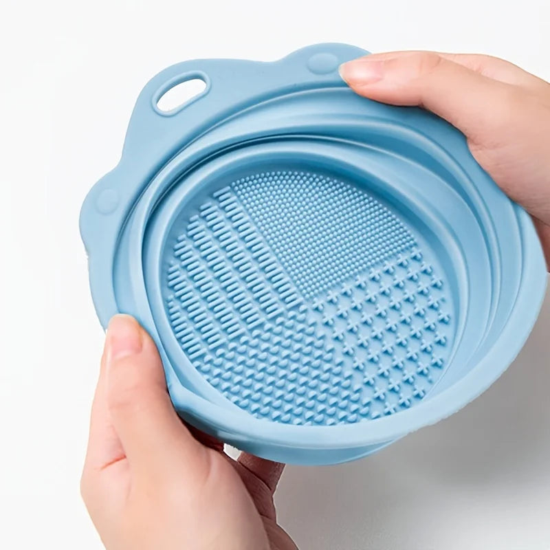 Makeup Brush Cleaner Bowl & Tool Set – Silicone Scrubber Pad, Folding Holder, Wet & Dry Brush Cleaning Kit