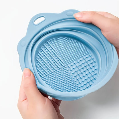 Makeup Brush Cleaner Bowl & Tool Set – Silicone Scrubber Pad, Folding Holder, Wet & Dry Brush Cleaning Kit