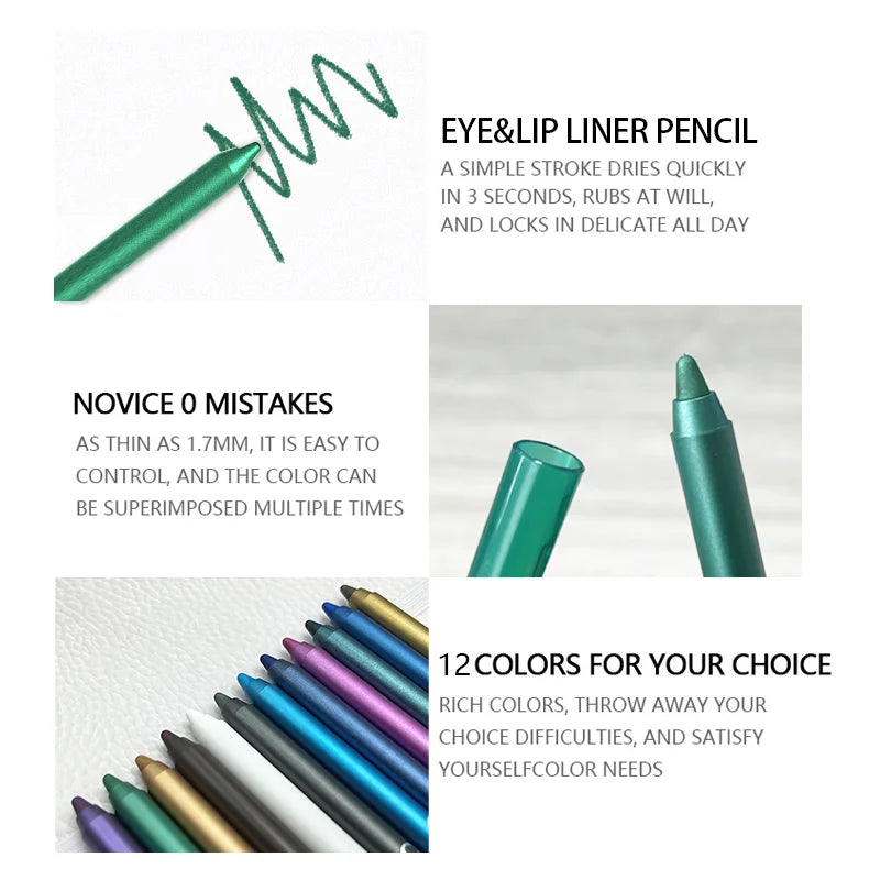 12-Color Glitter & Shimmer Eyeliner Pencil Set – Creamy Long-Wear Eye Makeup Sticks
