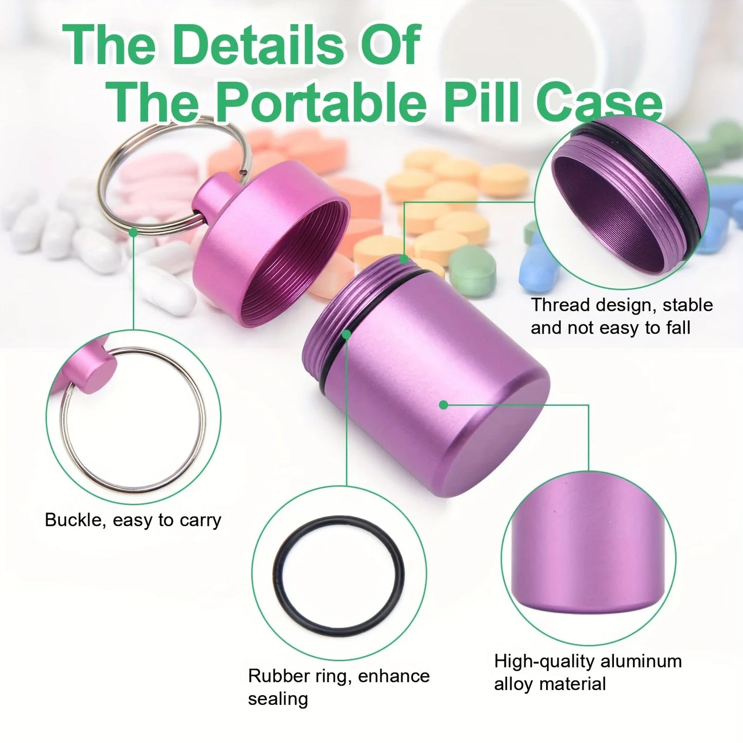 Portable Waterproof Pill Case Keychain Metal Pill Holder Mini Travel Storage Container