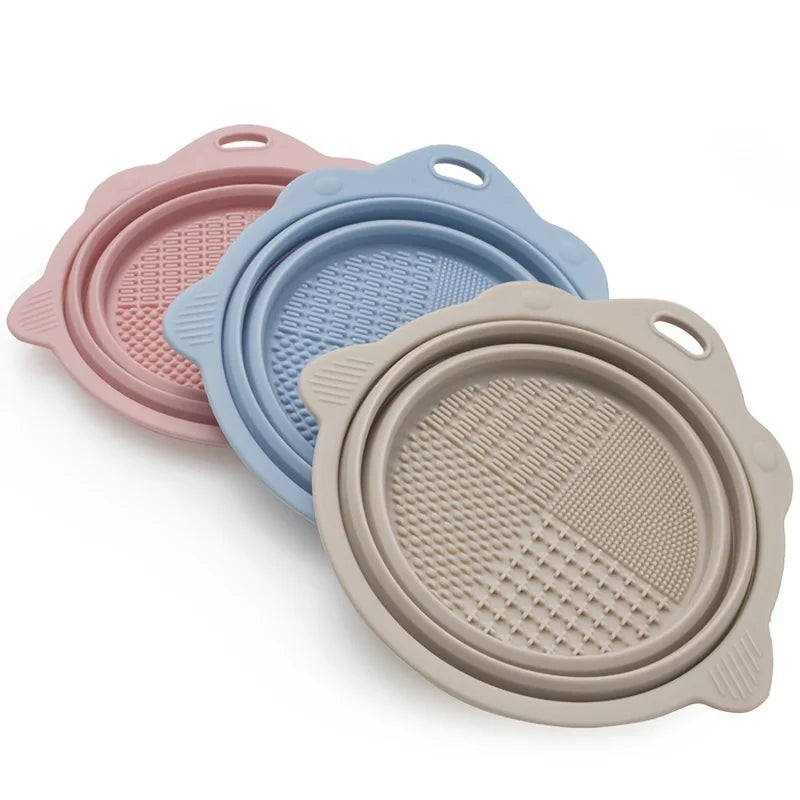 Makeup Brush Cleaner Bowl & Tool Set – Silicone Scrubber Pad, Folding Holder, Wet & Dry Brush Cleaning Kit