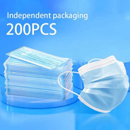 10–500 Pcs Disposable Blue Face Masks – 3-Layer Breathable Protective Masks for Adults with Melt-Blown Filter, Individually Packaged
