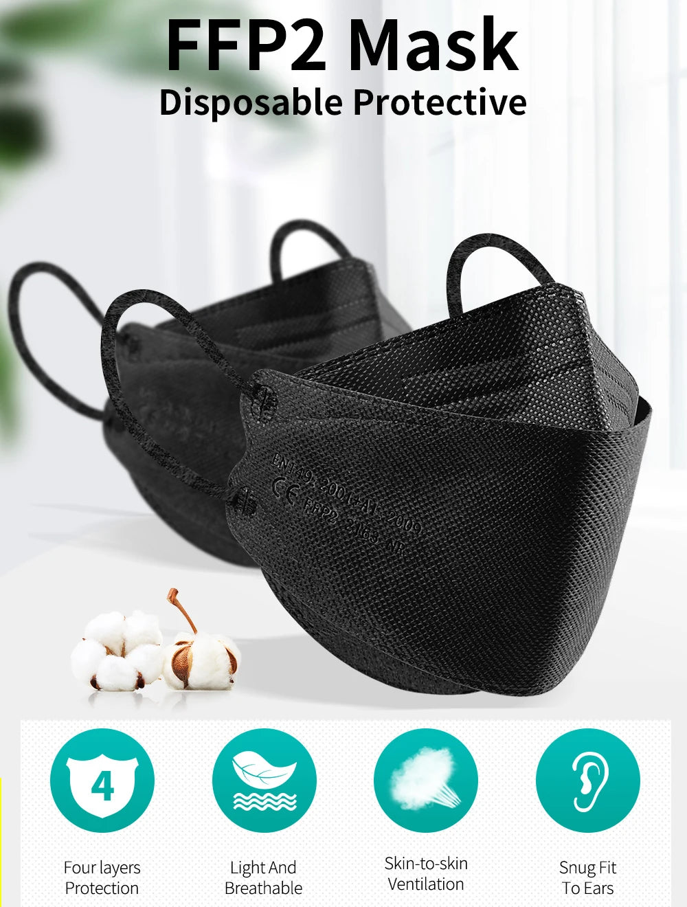 FFP2 KN95 Face Mask 4-Layer Anti-Dust CE Protective Respirator Mask