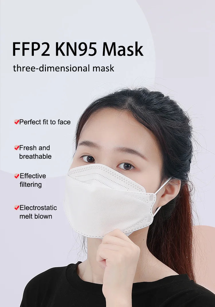 KN95 Fish-Style Face Masks FFP2 Respirator – 4-Layer Protective Mask for Adults, Breathable Mouth Cover, CE Certified