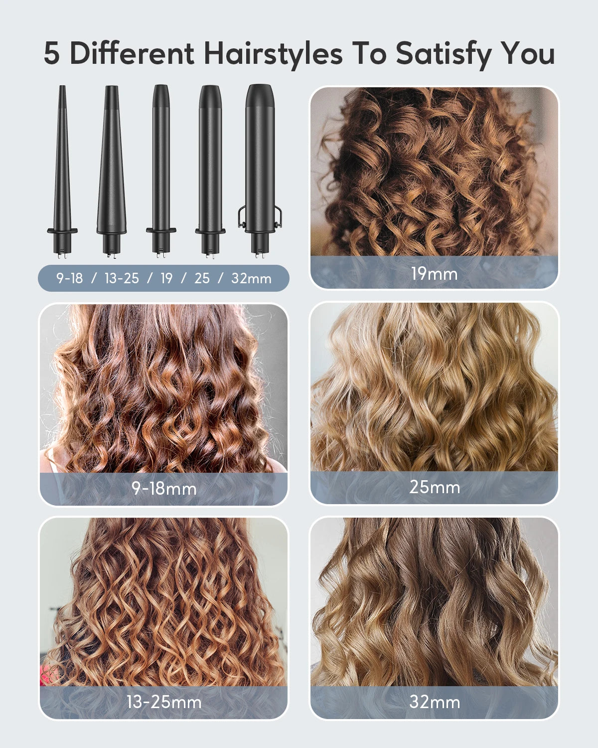 KIPOZI 5-in-1 Curling Iron Set Ceramic Hair Styler Hot Air Brush Dual Voltage