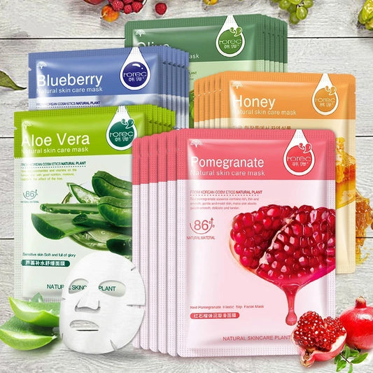 Natural Fruit Facial Sheet Masks – Hydrating, Oil-Control, Moisturizing Skincare with Blueberry, Cucumber, Pomegranate & Aloe