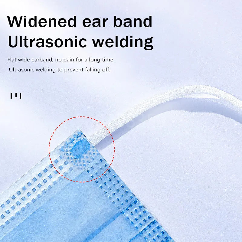 10–500 Pcs Disposable Blue Face Masks – 3-Layer Breathable Protective Masks for Adults with Melt-Blown Filter, Individually Packaged