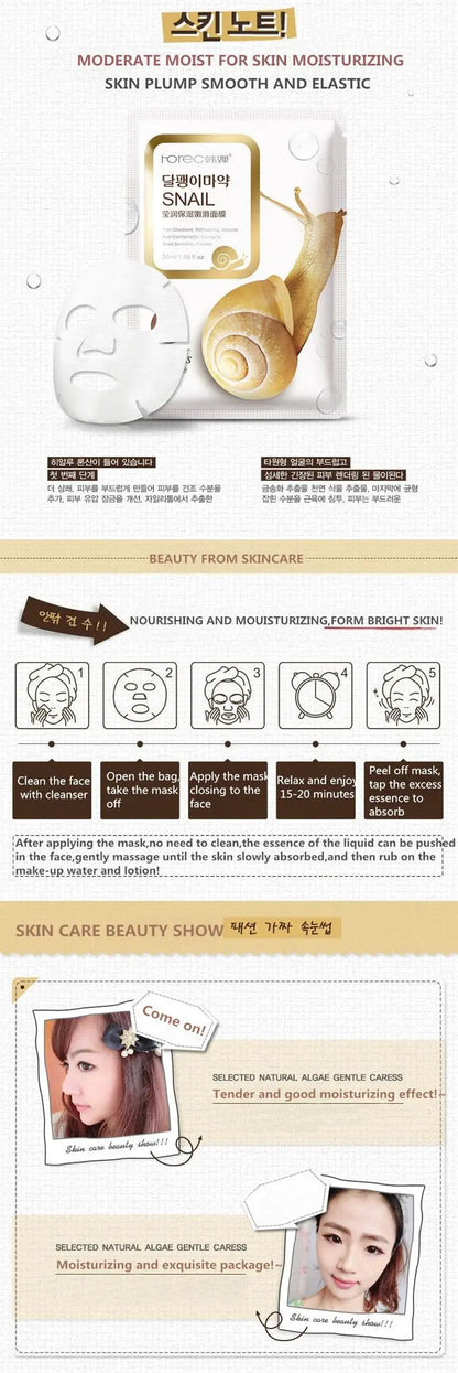 10pcs Snail Moisturizing Face Masks – Oil Control, Hydrating & Skin Replenishing Korean Skincare