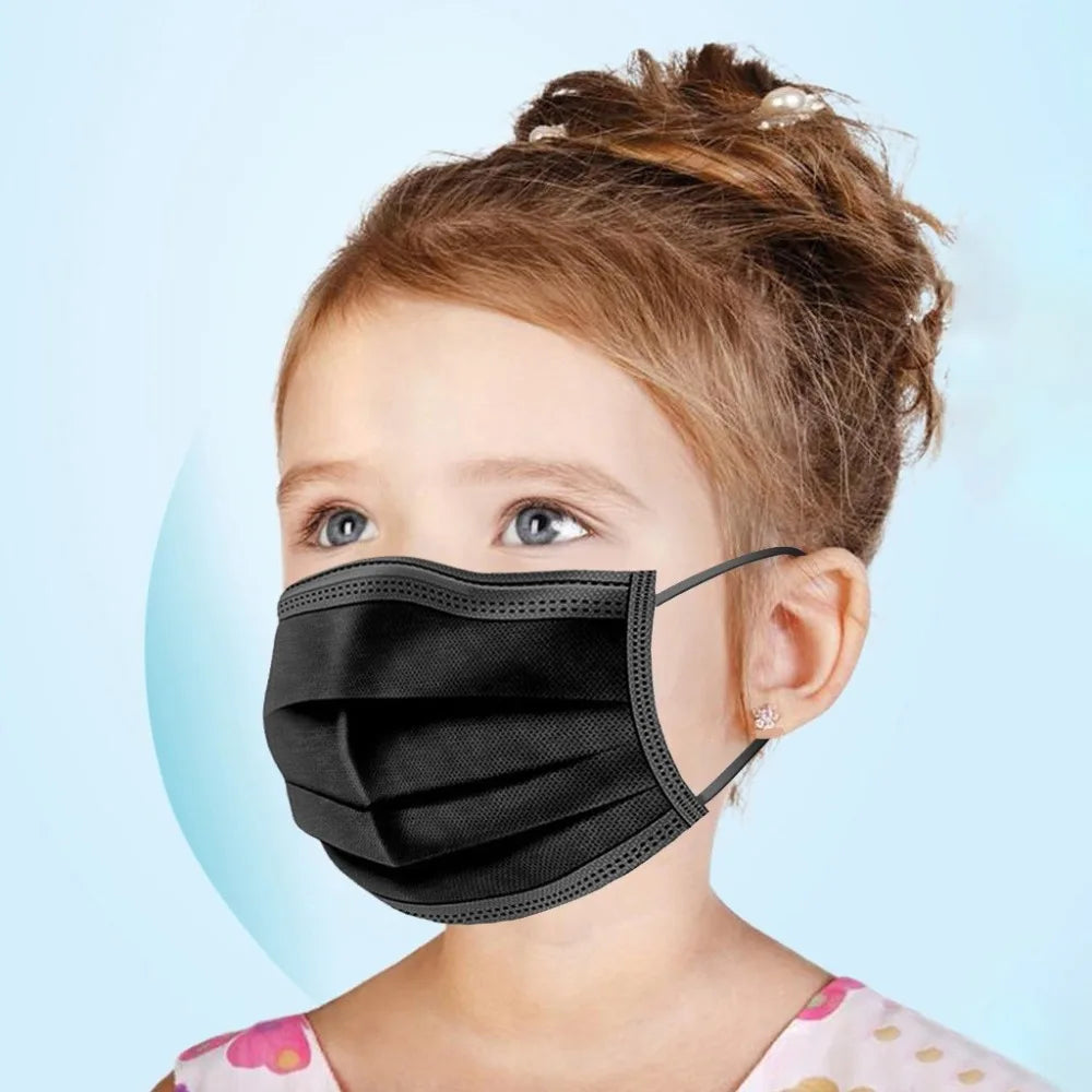 10–200PCS Kids Disposable Face Masks – 3-Ply Non-Woven Breathable Child Masks with Ear Loops, Anti-Dust Protective Mascarillas