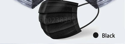 10–500 Pcs Black Disposable Face Masks – 3-Ply Anti-Dust Masks for Adults, Individually Wrapped, Breathable & Comfortable