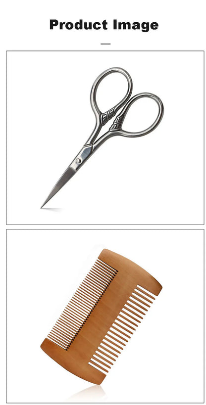 Boar Bristle Beard Brush & Mustache Comb Set Wood Handle Grooming Kit with Bag