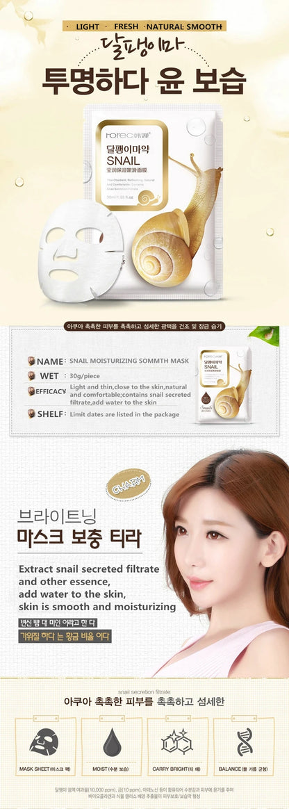 10pcs Snail Moisturizing Face Masks – Oil Control, Hydrating & Skin Replenishing Korean Skincare