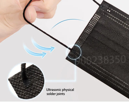 10–500 Pcs Black Disposable Face Masks – 3-Ply Anti-Dust Masks for Adults, Individually Wrapped, Breathable & Comfortable