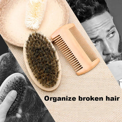 Boar Bristle Beard Brush & Mustache Comb Set Wood Handle Grooming Kit with Bag