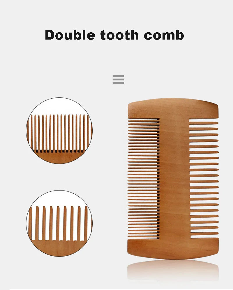 Boar Bristle Beard Brush & Mustache Comb Set Wood Handle Grooming Kit with Bag