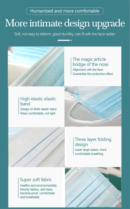 10–200PCS Kids Disposable Face Masks – 3-Ply Non-Woven Breathable Child Masks with Ear Loops, Anti-Dust Protective Mascarillas