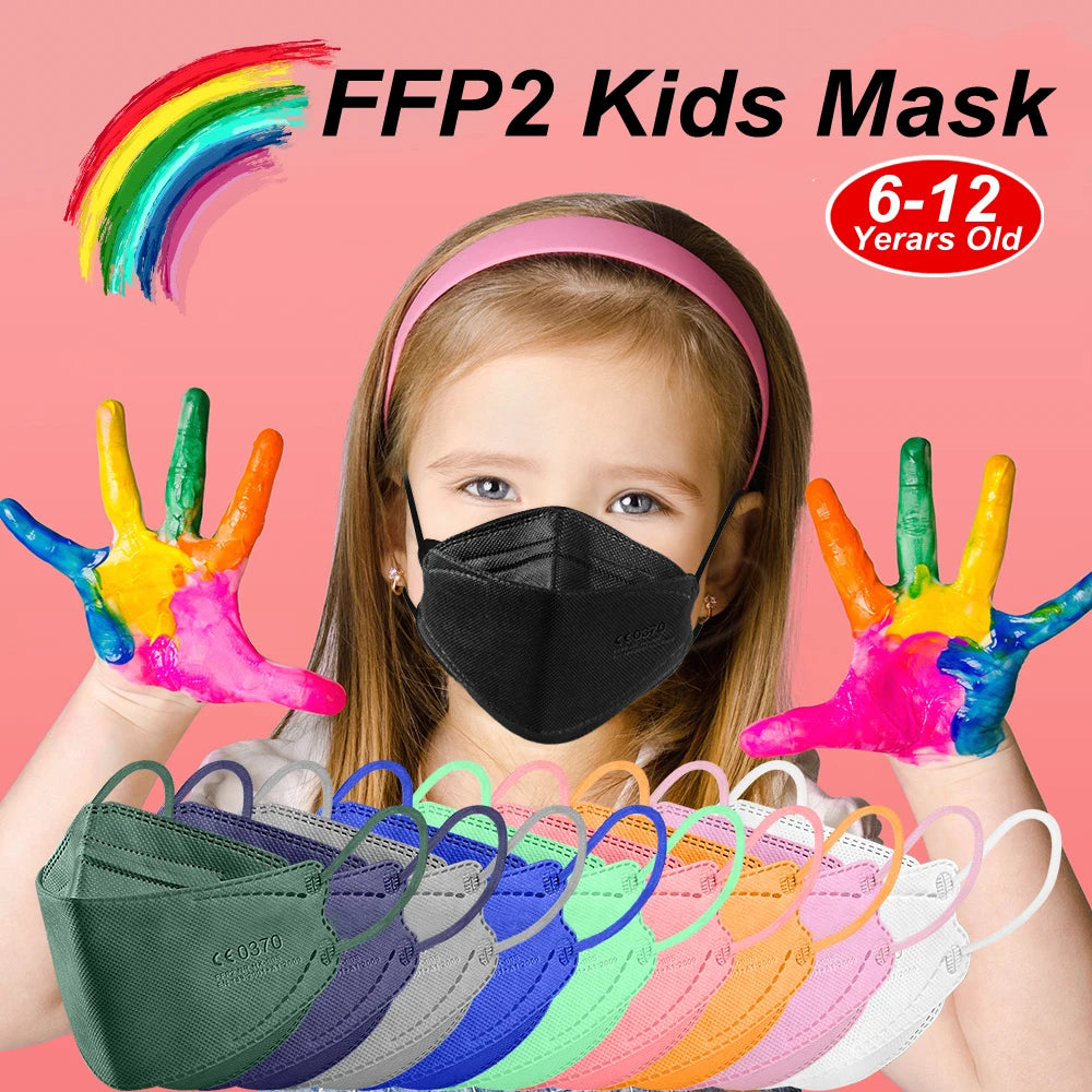 10–200PCS Kids FFP2/KN95 Face Masks – 4-Layer Disposable Protective Masks with Elastic Ear Loops | CE Certified Mascarillas Niños