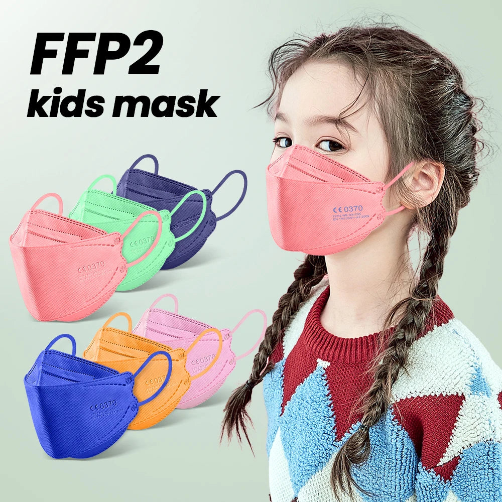 10–200PCS Kids FFP2/KN95 Face Masks – 4-Layer Disposable Protective Masks with Elastic Ear Loops | CE Certified Mascarillas Niños