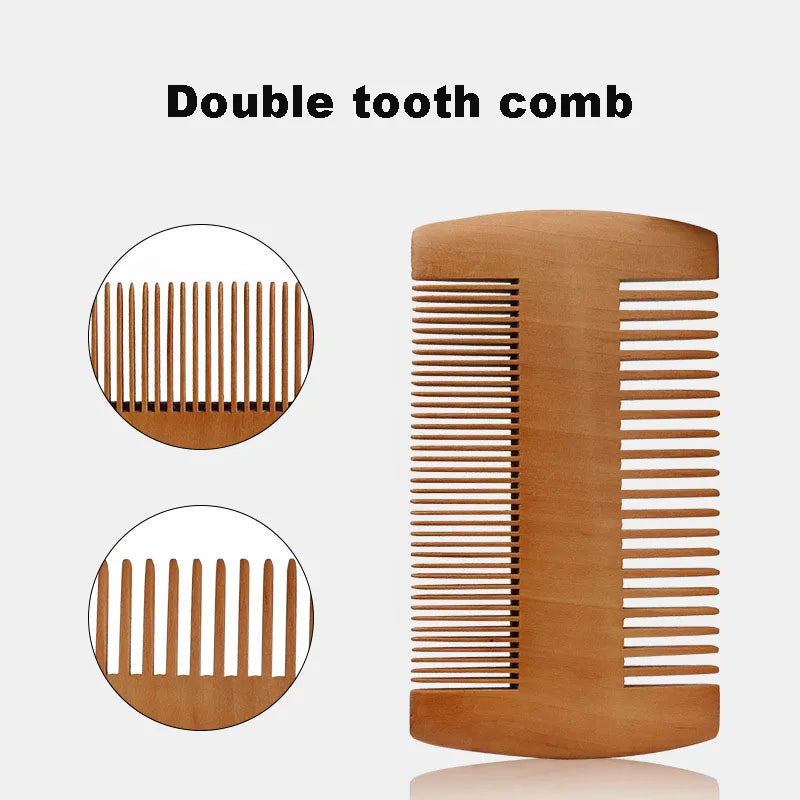 Boar Bristle Beard Brush & Mustache Comb Set Wood Handle Grooming Kit with Bag