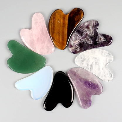 Natural Stone Gua Sha Facial Massage Tool Rose Quartz Amethyst Face Care Scraping Tool