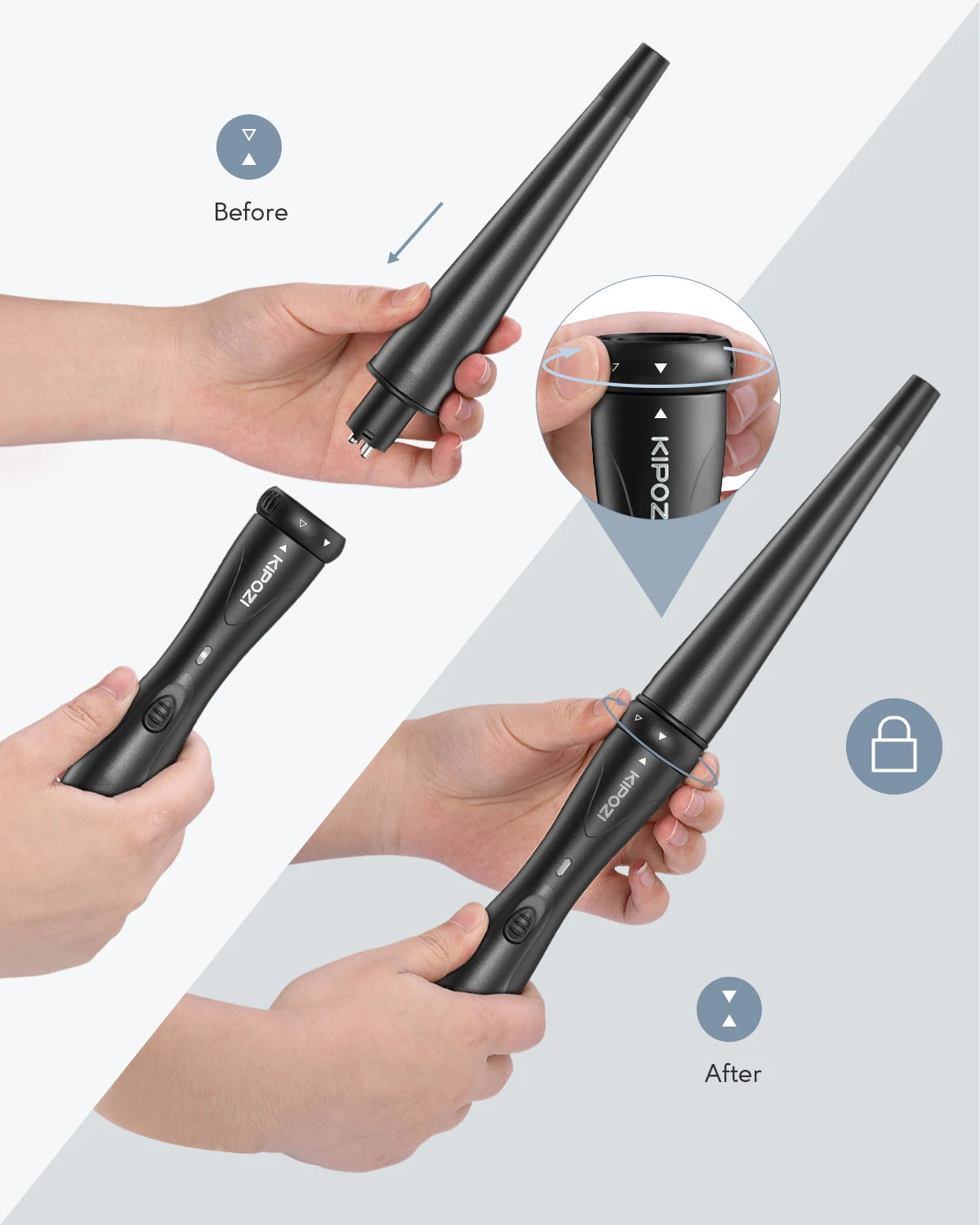 KIPOZI 5-in-1 Curling Iron Set Ceramic Hair Styler Hot Air Brush Dual Voltage