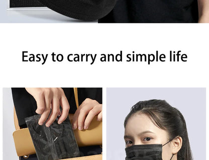10–500 Pcs Black Disposable Face Masks – 3-Ply Anti-Dust Masks for Adults, Individually Wrapped, Breathable & Comfortable