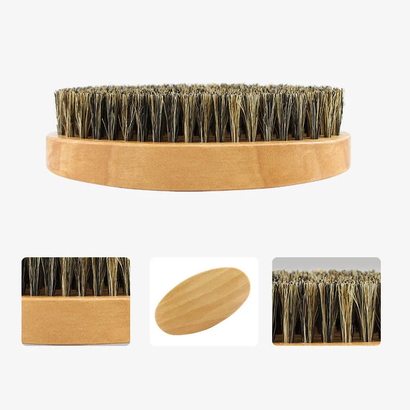 Boar Bristle Beard Brush & Mustache Comb Set Wood Handle Grooming Kit with Bag