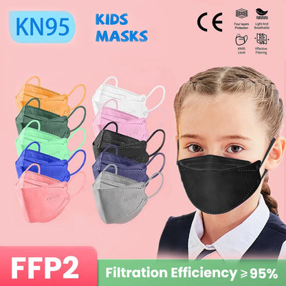 10–200PCS Kids FFP2/KN95 Face Masks – 4-Layer Disposable Protective Masks with Elastic Ear Loops | CE Certified Mascarillas Niños