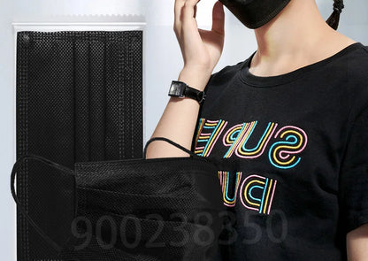 10–500 Pcs Black Disposable Face Masks – 3-Ply Anti-Dust Masks for Adults, Individually Wrapped, Breathable & Comfortable