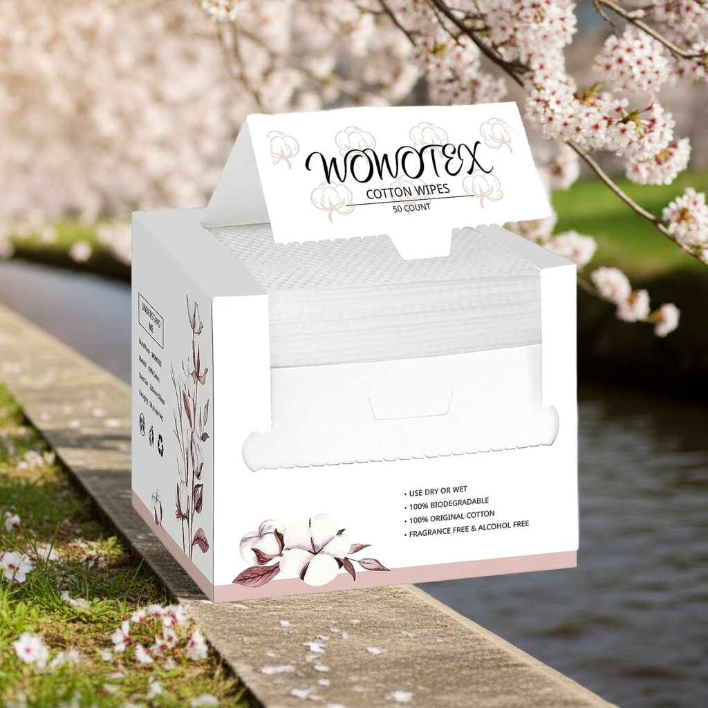 100% Cotton Disposable Face Towels – Biodegradable Dry Facial Wipes for Sensitive Skin, 50 Count (12x10 in, Thick & Soft)