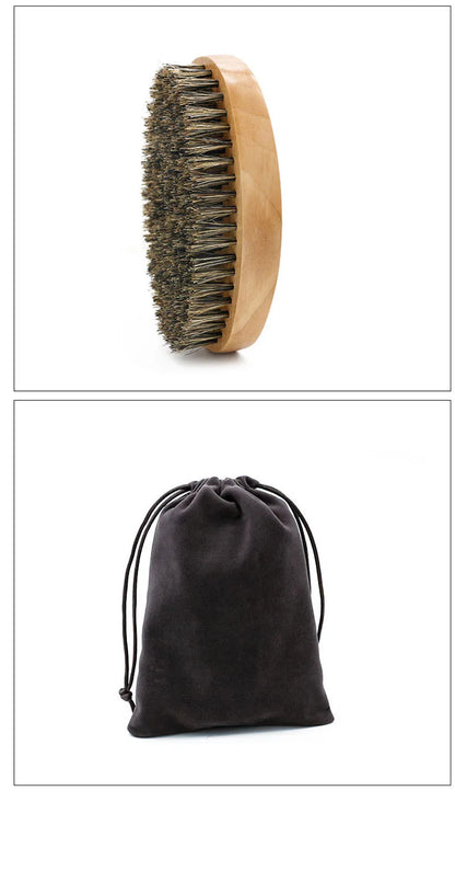 Boar Bristle Beard Brush & Mustache Comb Set Wood Handle Grooming Kit with Bag