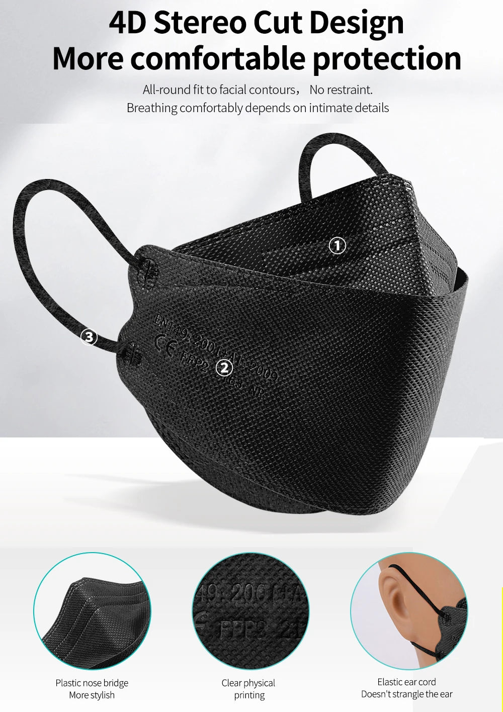 FFP2 KN95 Face Mask 4-Layer Anti-Dust CE Protective Respirator Mask