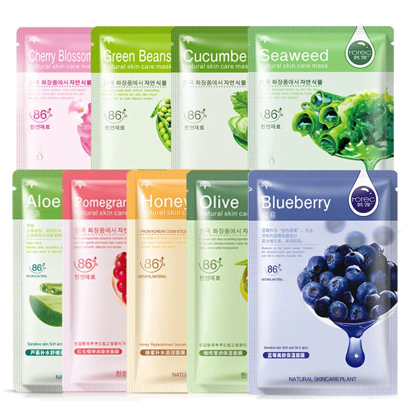 Natural Fruit Facial Sheet Masks – Hydrating, Oil-Control, Moisturizing Skincare with Blueberry, Cucumber, Pomegranate & Aloe